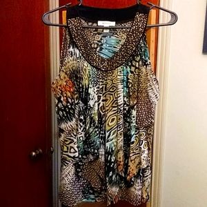 (Petite L) Colorful Sleeveless Animal Print Top